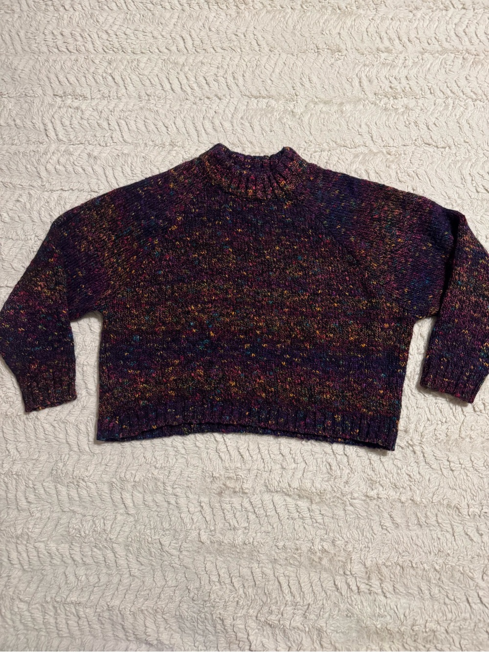 Vintage 90s UNIONBAY Confetti Knit Cropped Sweater Purple Mock Neck M